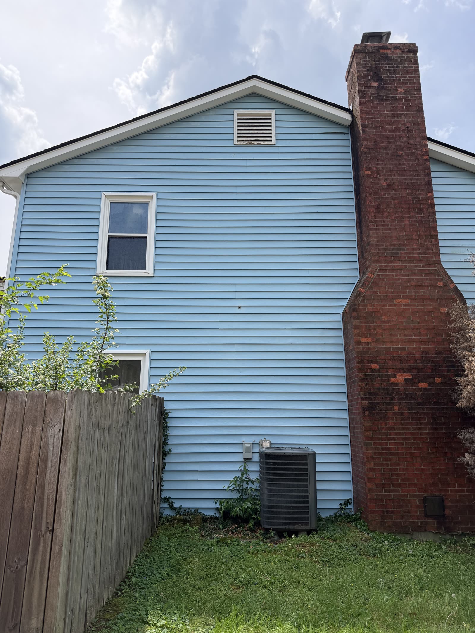 Blue siding restored after soft washing